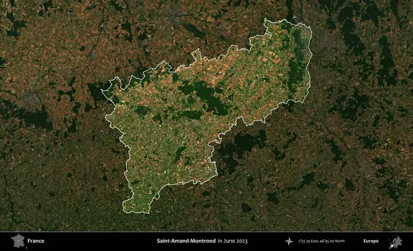 Saint-Amand-Montrond. Fransa 'nın idari alanı, Haziran 2023' te çekilen Kopernik Nöbetçi karolarından oluşan koyu renkli bir uydu görüntüsüyle vurgulandı ve özetlendi.