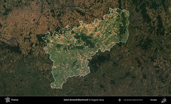 Saint-Amand-Montrond. Fransa 'nın idari alanı, Ağustos 2024' te çekilen Kopernik Sentinel karolarından oluşan koyu renkli bir uydu görüntüsü üzerinde vurgulandı ve özetlendi.