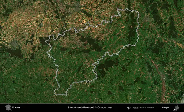 Saint-Amand-Montrond. Copernicus Sentinel 'in Ekim 2024' te çekilen uydu görüntüsünde Fransa 'nın idari bölgesinin ana hatlarını çizdim.