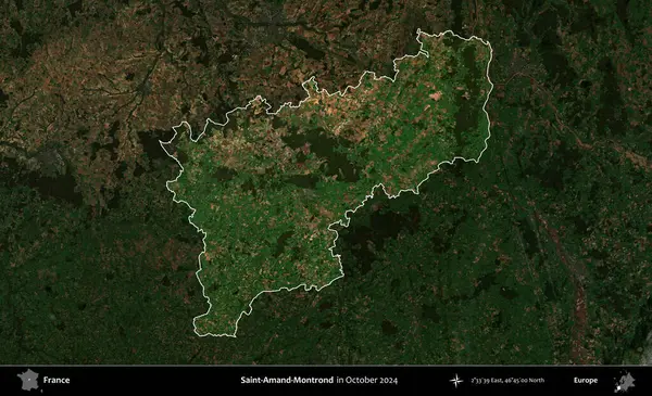 Saint-Amand-Montrond. Fransa 'nın idari alanı, Ekim 2024' te çekilen Kopernik Nöbetçi karolarından oluşan koyu renkli bir uydu görüntüsü üzerinde vurgulandı ve özetlendi.