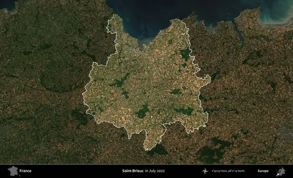 Saint-Brieuc 'de. Fransa 'nın idari alanı, Temmuz 2022' de çekilen Kopernik Nöbetçi karolarından oluşan koyu renkli bir uydu görüntüsüyle vurgulandı ve özetlendi.