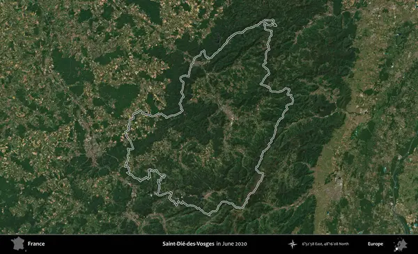 Saint-Die-des-Vosges. Haziran 2020 'de çekilen Copernicus Sentinel karolarından oluşan bir uydu görüntüsü üzerine Fransa' nın idari bölgesinin ana hatlarını belirledik.