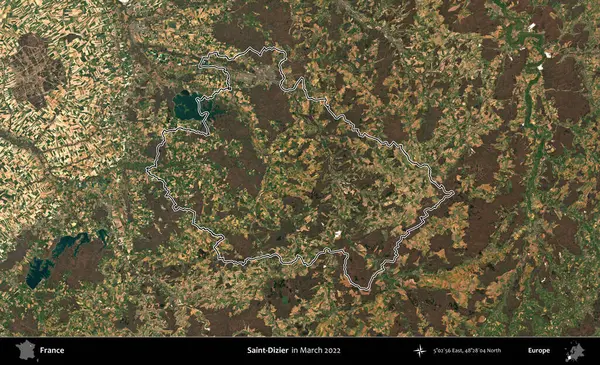 Aziz Dizier. Mart 2022 'de çekilen Copernicus Sentinel karolarından oluşan bir uydu görüntüsünde Fransa' nın idari bölgesinin ana hatları belirlendi.