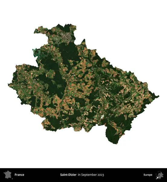 Aziz Dizier. Fransa 'nın idari bölgesi, Eylül 2023' te çekilen Kopernik Nöbetçi karolarından oluşan bir uydu görüntüsü üzerinde beyaza izole edildi.