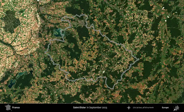 Aziz Dizier. Eylül 2023 'te çekilen Copernicus Sentinel karolarından oluşan bir uydu görüntüsünde Fransa' nın idari bölgesinin ana hatlarını çizdim.