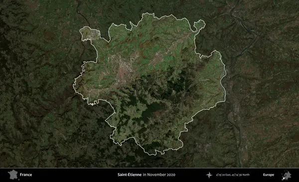 Aziz Etienne. Fransa 'nın idari alanı, Kopernik Sentinel' in Kasım 2020 'de çekilmiş koyu renkli bir uydu görüntüsüyle vurgulandı ve özetlendi.