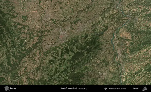 Aziz Etienne. Copernicus Sentinel 'in Ekim 2023' te çekilmiş uydu görüntüsü üzerine Fransa 'nın idari bölgesi.
