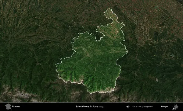 Saint-Gironlar. Fransa 'nın idari alanı, Haziran 2023' te çekilen Kopernik Nöbetçi karolarından oluşan koyu renkli bir uydu görüntüsüyle vurgulandı ve özetlendi.