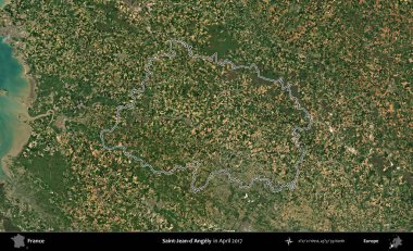 Saint-Jean-d'Angely. Nisan 2017 'de çekilen Kopernik Nöbetçi karolarından oluşan bir uydu görüntüsünde Fransa' nın idari bölgesinin ana hatları belirlendi.