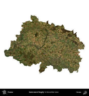 Saint-Jean-d'Angely. Fransa 'nın idari bölgesi, Kasım 2020' de çekilen Kopernik Nöbetçi karolarından oluşan bir uydu görüntüsü üzerinde beyaza izole edildi.