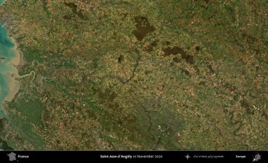 Saint-Jean-d'Angely. Copernicus Sentinel 'in Kasım 2020' de çekilmiş uydu görüntüsü üzerine Fransa 'nın idari bölgesi.