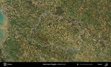 Saint-Jean-d'Angely. Mart 2021 'de çekilen Copernicus Sentinel karolarından oluşan bir uydu görüntüsünde Fransa' nın idari bölgesinin ana hatları belirlendi.