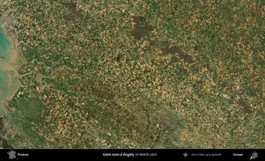 Saint-Jean-d'Angely. Copernicus Sentinel 'in Mart 2021' de çekilmiş uydu görüntüsü üzerine Fransa 'nın idari bölgesi.