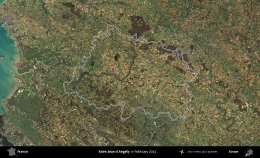 Saint-Jean-d'Angely. Copernicus Sentinel 'in Şubat 2023' te çekilen uydu görüntüsünde Fransa 'nın idari bölgesinin ana hatları belirlendi.