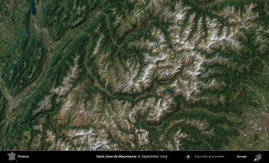 Saint-Jean-de-Maurienne. Eylül 2019 'da Copernicus Sentinel karolarından oluşan bir uydu görüntüsü üzerine Fransa' nın idari bölgesi