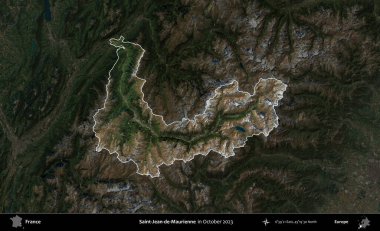Saint-Jean-de-Maurienne. Fransa 'nın idari alanı, Ekim 2023' te çekilen Kopernik Nöbetçi karolarından oluşan koyu renkli bir uydu görüntüsü üzerinde vurgulandı ve özetlendi.