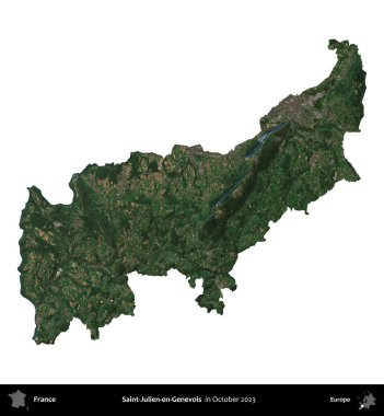 Saint-Julien-en-Genevois. Fransa 'nın idari bölgesi, Ekim 2023' te çekilen Kopernik Nöbetçi karolarından oluşan bir uydu görüntüsüyle beyaza izole edildi.