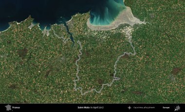 Saint-Malo 'da. Nisan 2017 'de çekilen Kopernik Nöbetçi karolarından oluşan bir uydu görüntüsünde Fransa' nın idari bölgesinin ana hatları belirlendi.