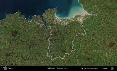 Saint-Malo 'da. Copernicus Sentinel 'in Şubat 2023' te çekilen uydu görüntüsünde Fransa 'nın idari bölgesinin ana hatları belirlendi.