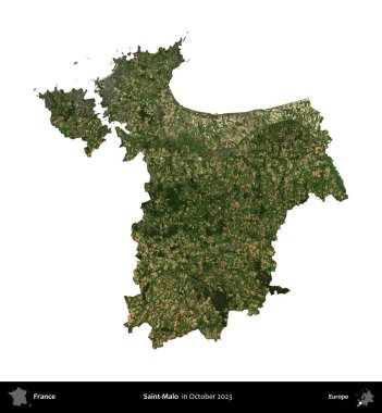 Saint-Malo 'da. Fransa 'nın idari bölgesi, Ekim 2023' te çekilen Kopernik Nöbetçi karolarından oluşan bir uydu görüntüsüyle beyaza izole edildi.