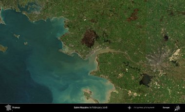 Aziz Nazaire. Copernicus Sentinel 'in Şubat 2018' de çekilmiş uydu görüntüsü üzerine Fransa 'nın idari bölgesi
