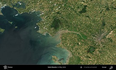 Aziz Nazaire. Mayıs 2020 'de Copernicus Sentinel karolarından oluşan bir uydu görüntüsü üzerine Fransa' nın idari bölgesi