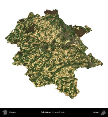 Aziz Ömer. Fransa 'nın idari bölgesi, Mart 2020' de çekilen Kopernik Nöbetçi karolarından oluşan bir uydu görüntüsüyle beyaza izole edildi.