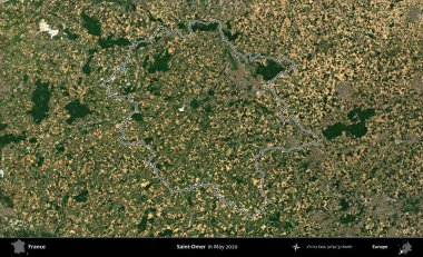 Aziz Ömer. Mayıs 2020 'de çekilen Copernicus Sentinel karolarından oluşan bir uydu görüntüsünde Fransa' nın idari bölgesinin ana hatları belirlendi.