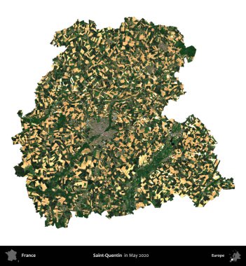 Aziz Quentin. Fransa 'nın idari bölgesi, Mayıs 2020' de çekilen Kopernik Nöbetçi karolarından oluşan bir uydu görüntüsüyle beyaza izole edildi.