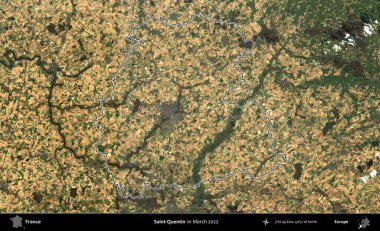 Aziz Quentin. Mart 2022 'de çekilen Copernicus Sentinel karolarından oluşan bir uydu görüntüsünde Fransa' nın idari bölgesinin ana hatları belirlendi.