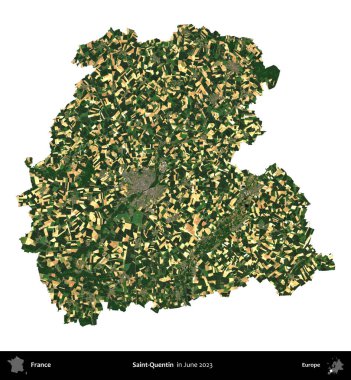 Aziz Quentin. Fransa 'nın idari bölgesi, Haziran 2023' te çekilen Kopernik Nöbetçi karolarından oluşan bir uydu görüntüsüyle beyaza izole edildi.