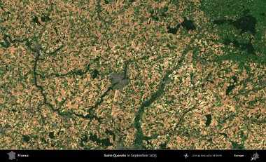 Aziz Quentin. Copernicus Sentinel 'in Eylül 2023' te çekilmiş uydu görüntüsü üzerine Fransa 'nın idari bölgesi.
