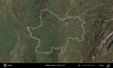 Saone-et-Loire. Mart 2022 'de çekilen Copernicus Sentinel karolarından oluşan bir uydu görüntüsünde Fransa' nın idari bölgesinin ana hatları belirlendi.
