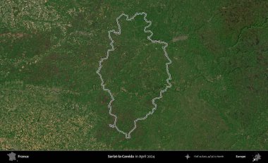 Sarlat-la-Caneda. Nisan 2024 'te çekilen Copernicus Sentinel karolarından oluşan bir uydu görüntüsünde Fransa' nın idari bölgesinin ana hatlarını çizdim.
