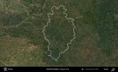 Sarlat-la-Caneda. Copernicus Sentinel 'in Ağustos 2024' te çekilen uydu görüntüsünde Fransa 'nın idari bölgesinin ana hatları belirlendi.