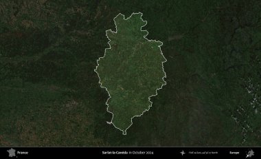Sarlat-la-Caneda. Fransa 'nın idari alanı, Ekim 2024' te çekilen Kopernik Nöbetçi karolarından oluşan koyu renkli bir uydu görüntüsü üzerinde vurgulandı ve özetlendi.