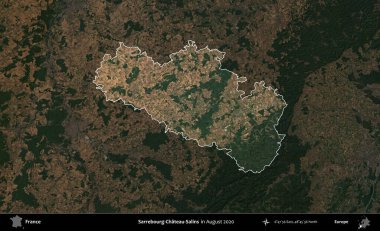 Sarrebourg-Chateau-Salins. Fransa 'nın idari alanı, Ağustos 2020' de çekilen Kopernik Nöbetçi karolarından oluşan koyu renkli bir uydu görüntüsüyle vurgulandı ve özetlendi.
