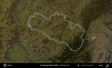 Sarrebourg-Chateau-Salins. Copernicus Sentinel 'in Şubat 2021' de çekilen uydu görüntüsünde Fransa 'nın idari bölgesinin ana hatları belirlendi.