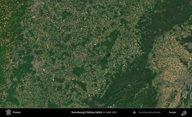 Sarrebourg-Chateau-Salins. Copernicus Sentinel 'in Haziran 2021' de çekilmiş uydu görüntüsü üzerine Fransa 'nın idari bölgesi.