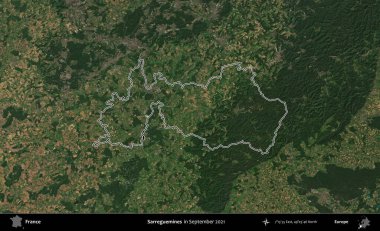 Sarregülinler. Eylül 2021 'de çekilen Copernicus Sentinel karolarından oluşan bir uydu görüntüsünde Fransa' nın idari bölgesinin ana hatlarını çizdim.