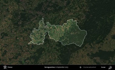 Sarregülinler. Fransa 'nın idari alanı, Eylül 2023' te çekilen Kopernik Nöbetçi karolarından oluşan koyu renkli bir uydu görüntüsü üzerinde vurgulandı ve özetlendi.