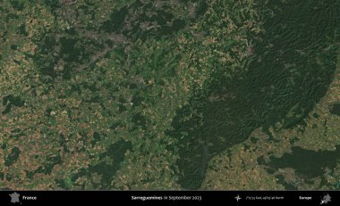 Sarregülinler. Copernicus Sentinel 'in Eylül 2023' te çekilmiş uydu görüntüsü üzerine Fransa 'nın idari bölgesi.