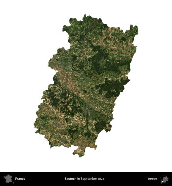 Saumur. Fransa 'nın idari bölgesi, Eylül 2024' te çekilen Kopernik Nöbetçi karolarından oluşan uydu görüntüsüyle beyaza izole edildi.