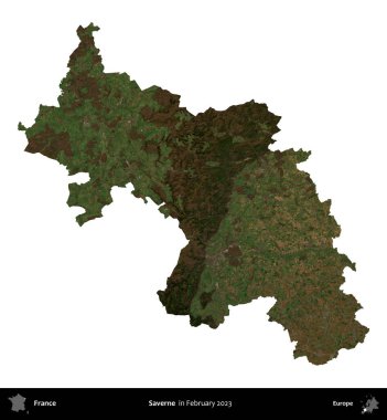 Saverne. Fransa 'nın idari bölgesi, Şubat 2023' te çekilen Kopernik Nöbetçi karolarından oluşan bir uydu görüntüsüyle beyaza izole edildi.