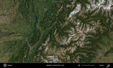 Savoie. Copernicus Sentinel 'in Eylül 2023' te çekilmiş uydu görüntüsü üzerine Fransa 'nın idari bölgesi.