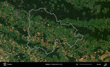 Sedan. Eylül 2023 'te çekilen Copernicus Sentinel karolarından oluşan bir uydu görüntüsünde Fransa' nın idari bölgesinin ana hatlarını çizdim.
