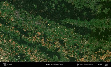 Sedan. Copernicus Sentinel 'in Eylül 2023' te çekilmiş uydu görüntüsü üzerine Fransa 'nın idari bölgesi.
