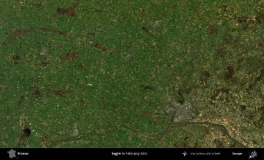 Segre. Copernicus Sentinel 'in Şubat 2021' de çekilmiş uydu görüntüsü üzerine Fransa 'nın idari bölgesi.