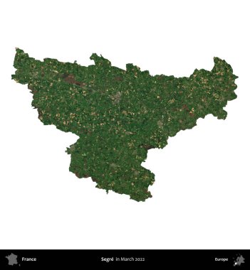 Segre. Fransa 'nın idari bölgesi, Mart 2022' de çekilen Kopernik Nöbetçi karolarından oluşan bir uydu görüntüsüyle beyaza izole edildi.