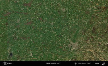Segre. Copernicus Sentinel 'in Mart 2022' de çekilmiş uydu görüntüsü üzerine Fransa 'nın idari bölgesi.